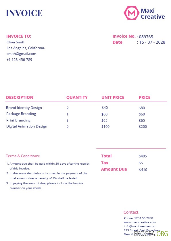 Modèle de facture d'agence créative